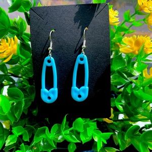 Blue safety pin earrings